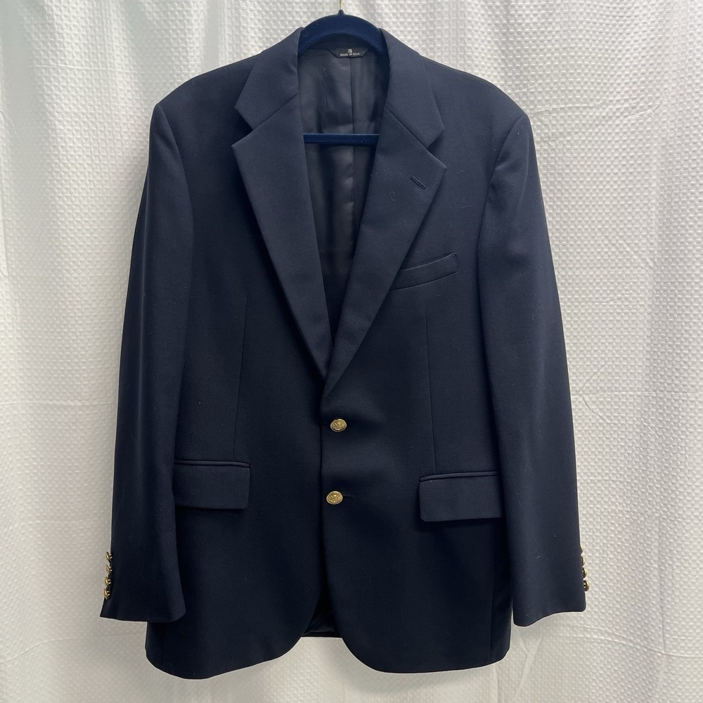 Vtg Ralph Lauren Chaps Blue Wool Blazer Gold Buttons 44R Preppy Country Club